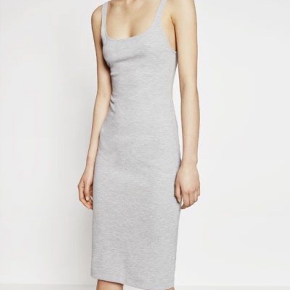 Zara | Heathered Gray Bodycon Midi Stretch Classic Neutral Tank Knit Dress XL - Picture 1 of 17